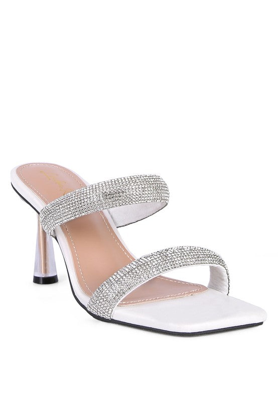 DOLLS DIAMANTE MID HEEL SLIDE SANDALS - Tigbul's Variety Fashion Shop