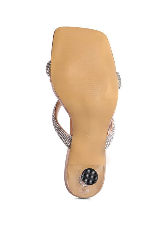 DOLLS DIAMANTE MID HEEL SLIDE SANDALS - Tigbul's Variety Fashion Shop