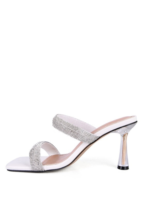 DOLLS DIAMANTE MID HEEL SLIDE SANDALS - Tigbul's Variety Fashion Shop