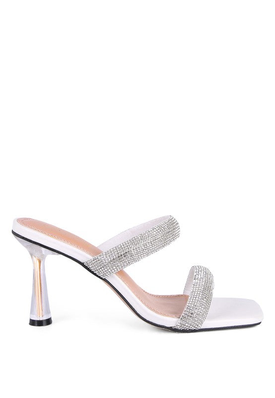 DOLLS DIAMANTE MID HEEL SLIDE SANDALS - Tigbul's Variety Fashion Shop