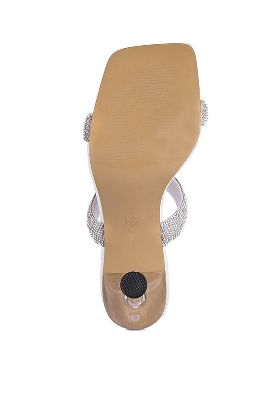 DOLLS DIAMANTE MID HEEL SLIDE SANDALS - Tigbul's Variety Fashion Shop