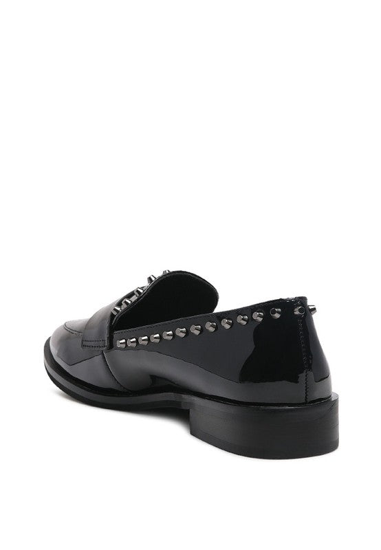EMILIA Black Shine Forever Stud Penny Loafers - Tigbul's Variety Fashion Shop