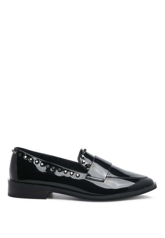 EMILIA Black Shine Forever Stud Penny Loafers - Tigbul's Variety Fashion Shop