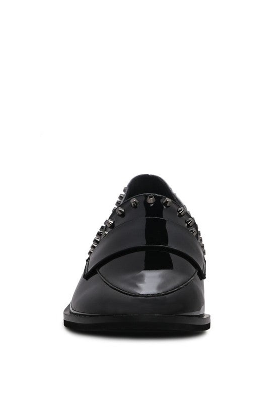 EMILIA Black Shine Forever Stud Penny Loafers - Tigbul's Variety Fashion Shop