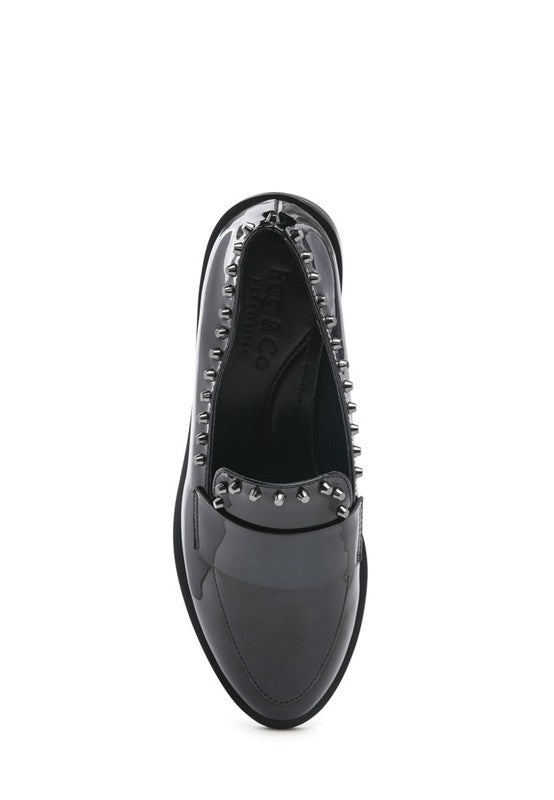 EMILIA Black Shine Forever Stud Penny Loafers - Tigbul's Variety Fashion Shop