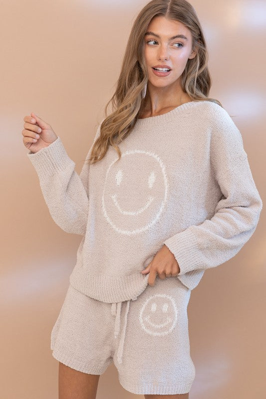 Cozy Soft Top and Shorts Set with Smiley Face - Tigbul's Variety Fashion Shop