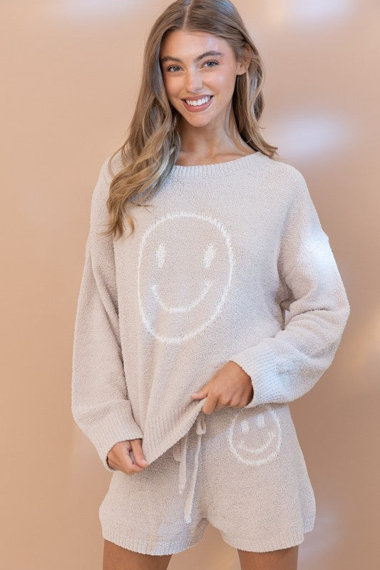 Cozy Soft Top and Shorts Set with Smiley Face - Tigbul's Variety Fashion Shop