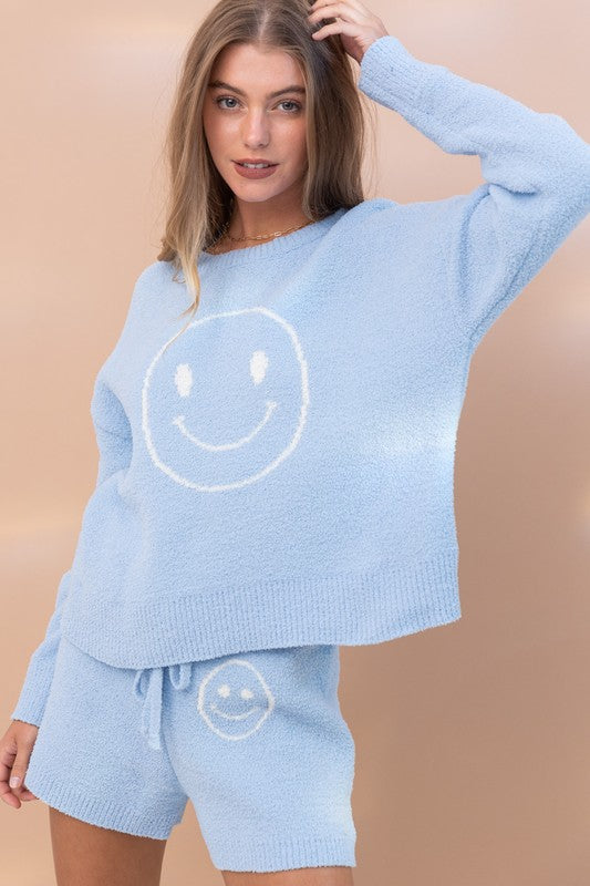 Cozy Soft Top and Shorts Set with Smiley Face - Tigbul's Variety Fashion Shop