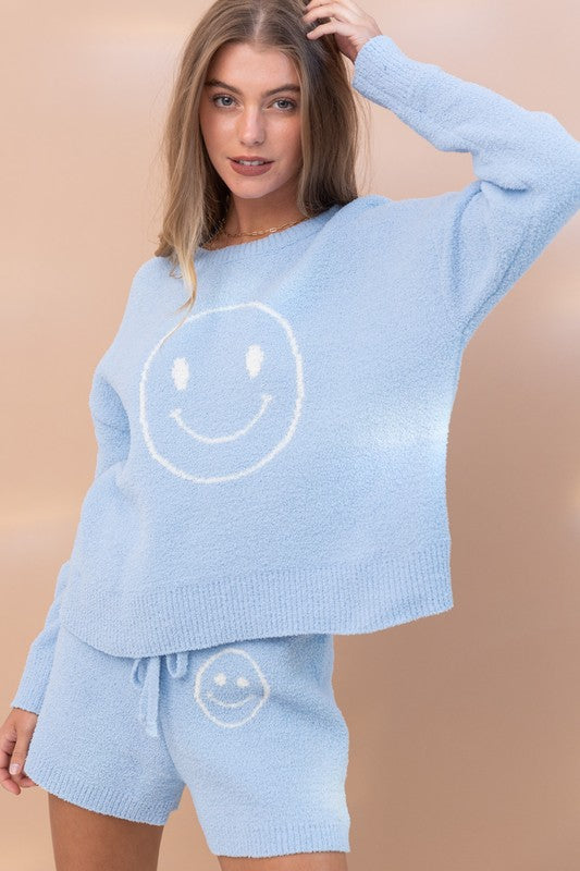 Cozy Soft Top and Shorts Set with Smiley Face - Tigbuls Variety Fashion