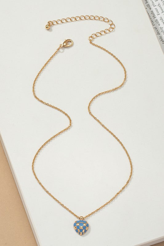 Checker Heart Pendant Necklace - Tigbul's Variety Fashion Shop