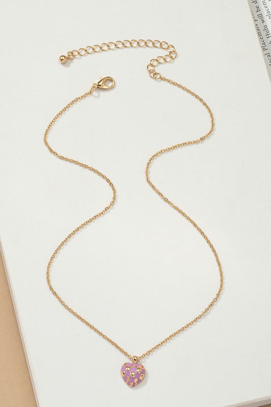 Checker Heart Pendant Necklace - Tigbul's Variety Fashion Shop