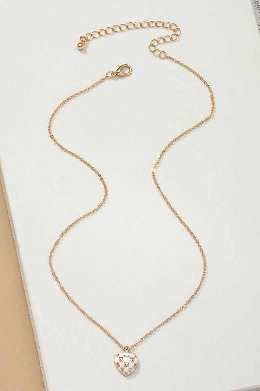 Checker Heart Pendant Necklace - Tigbul's Variety Fashion Shop