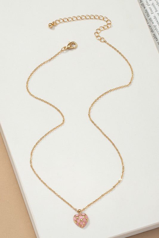 Checker Heart Pendant Necklace - Tigbul's Variety Fashion Shop