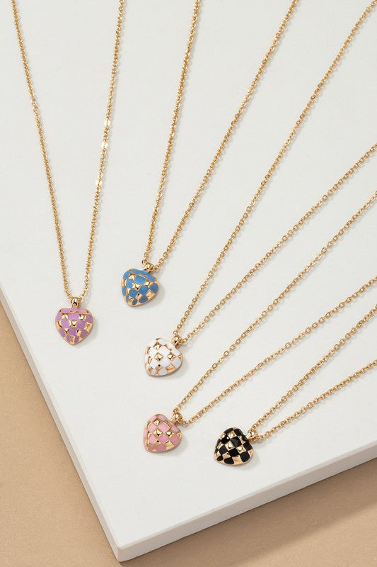 Checker Heart Pendant Necklace - Tigbul's Variety Fashion Shop
