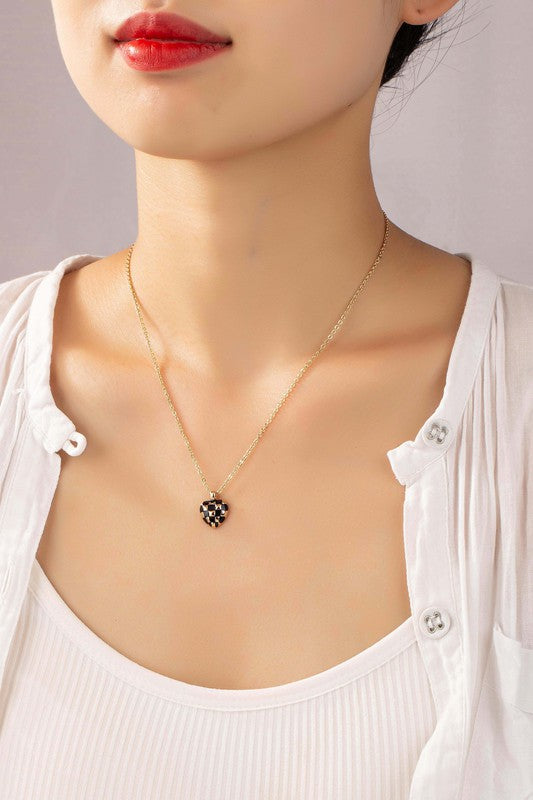 Checker Heart Pendant Necklace - Tigbul's Variety Fashion Shop