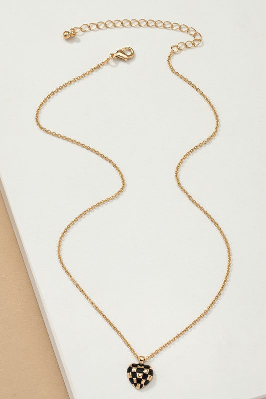 Checker Heart Pendant Necklace - Tigbul's Variety Fashion Shop