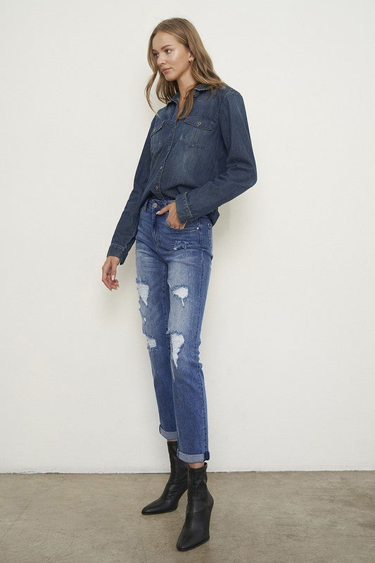 Distressed Front Girlfriend Jeans - Tigbul's Variety Fashion Shop