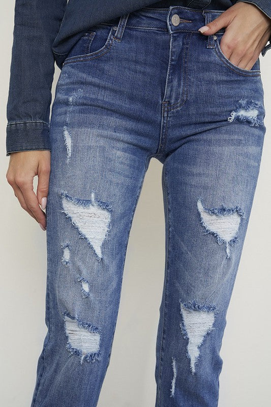 Distressed Front Girlfriend Jeans - Tigbul's Variety Fashion Shop