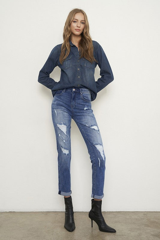 Distressed Front Girlfriend Jeans - Tigbul's Variety Fashion Shop