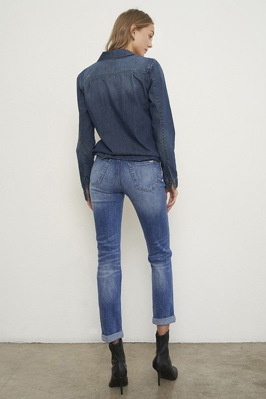 Distressed Front Girlfriend Jeans - Tigbul's Variety Fashion Shop