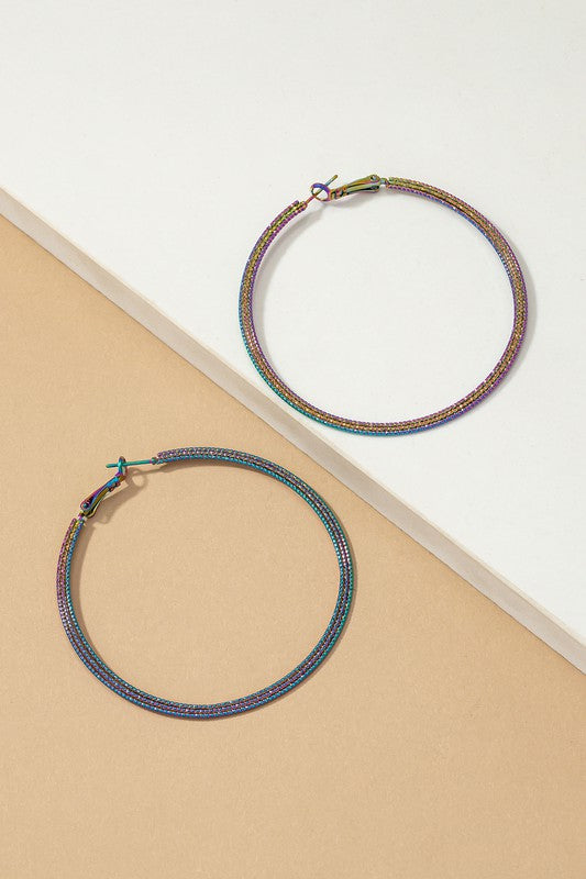Holographic textured hoop earrings - Tigbul's Variety Fashion Shop
