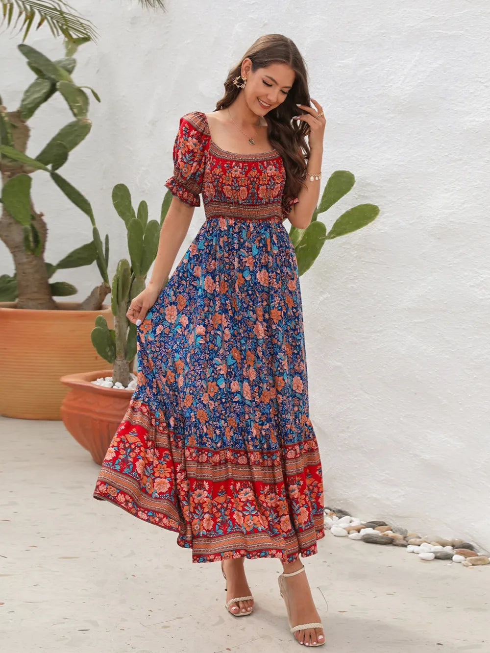 Floral Flounce Sleeve Midi Dress - Tigbul's Variety Fashion Shop