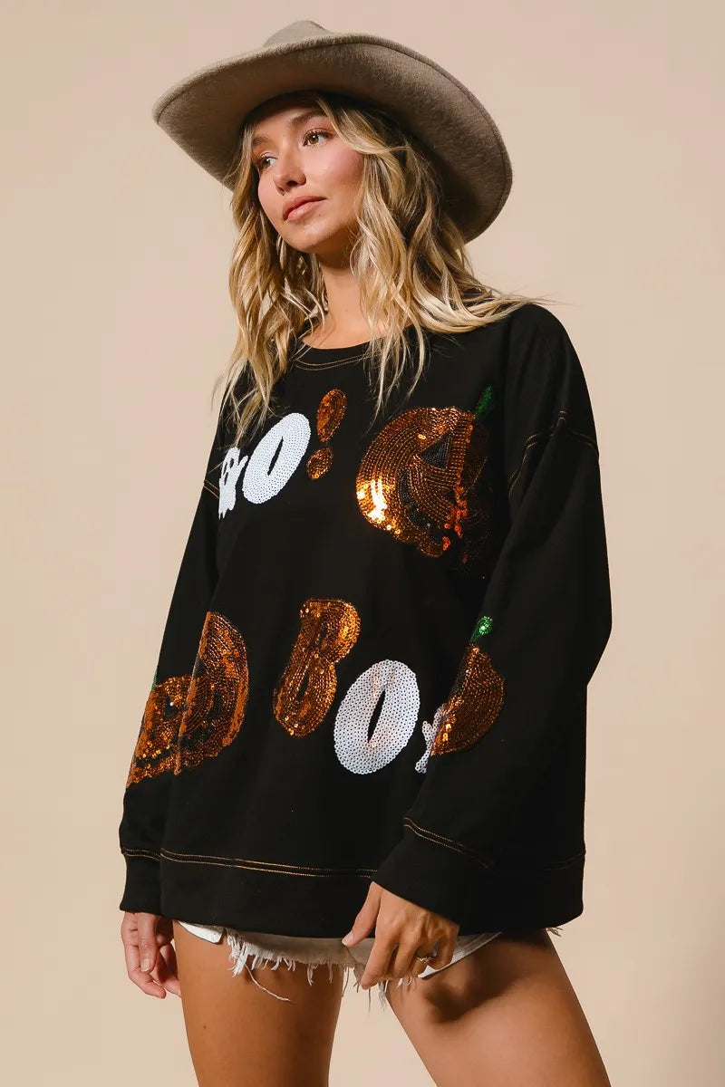 BiBi Halloween Theme Sequin Embroideries Sweatshirt - Tigbul's Variety Fashion Shop