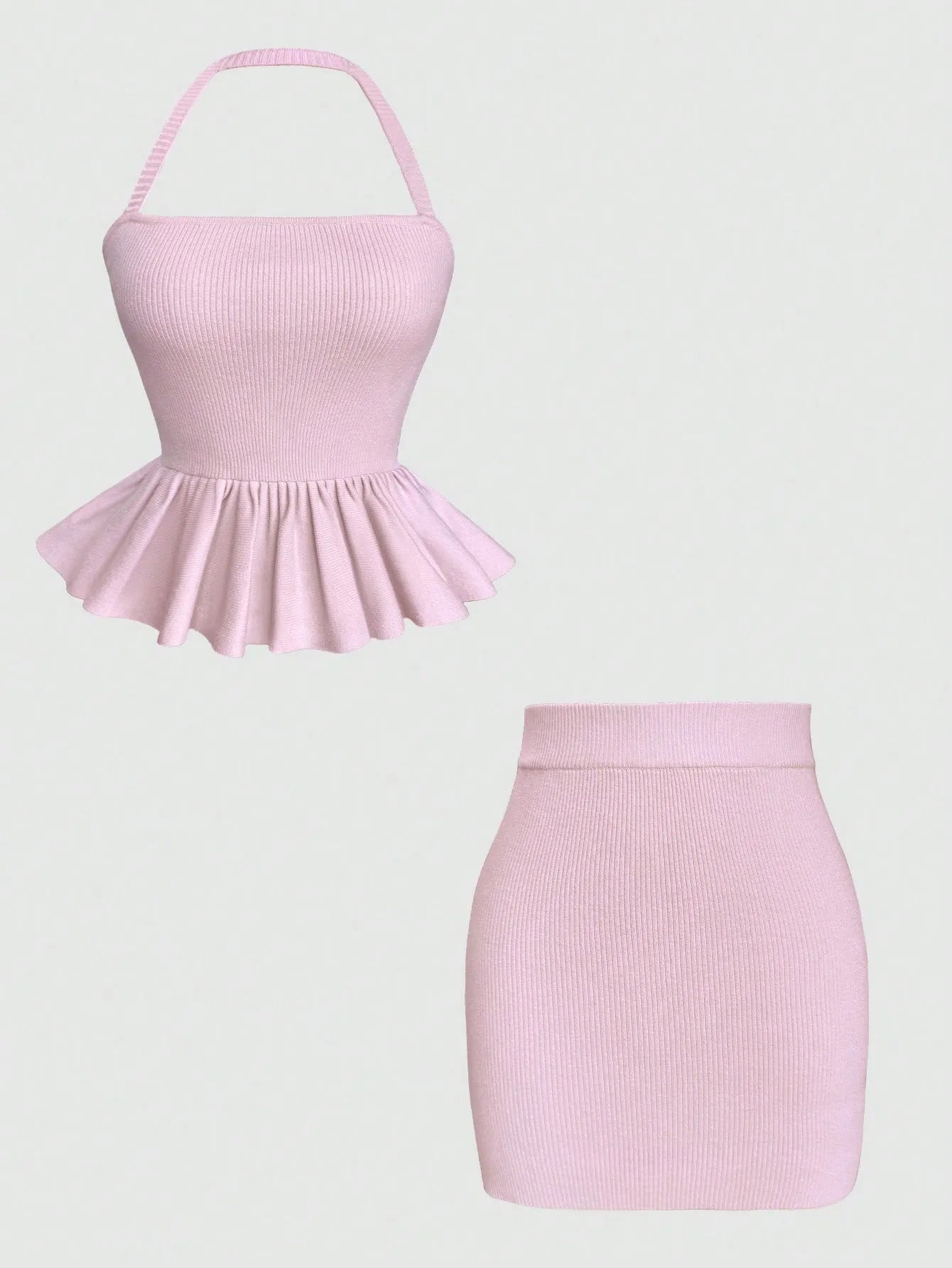 Ribbed Halter Neck Peplum Mini Dress - Tigbul's Variety Fashion Shop