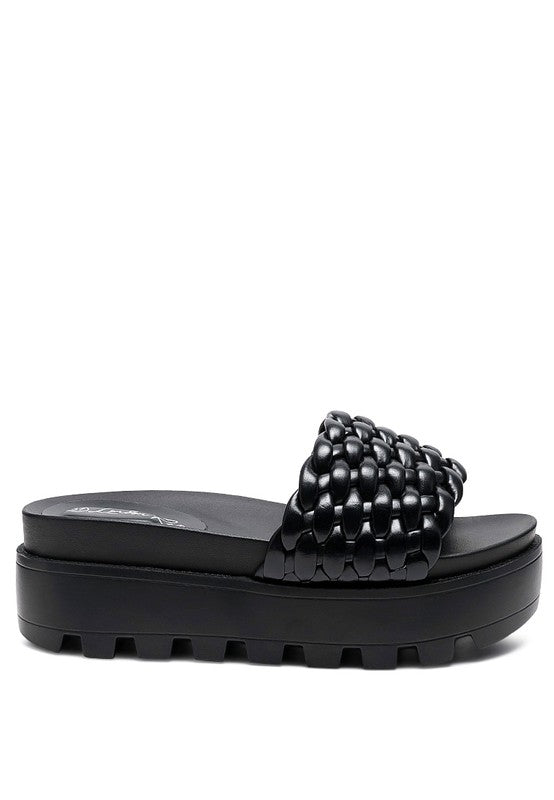 SUNDAE PLATFORM SLIDES WITH WOVEN TEXTURED STRAPS - Tigbul's Variety Fashion Shop