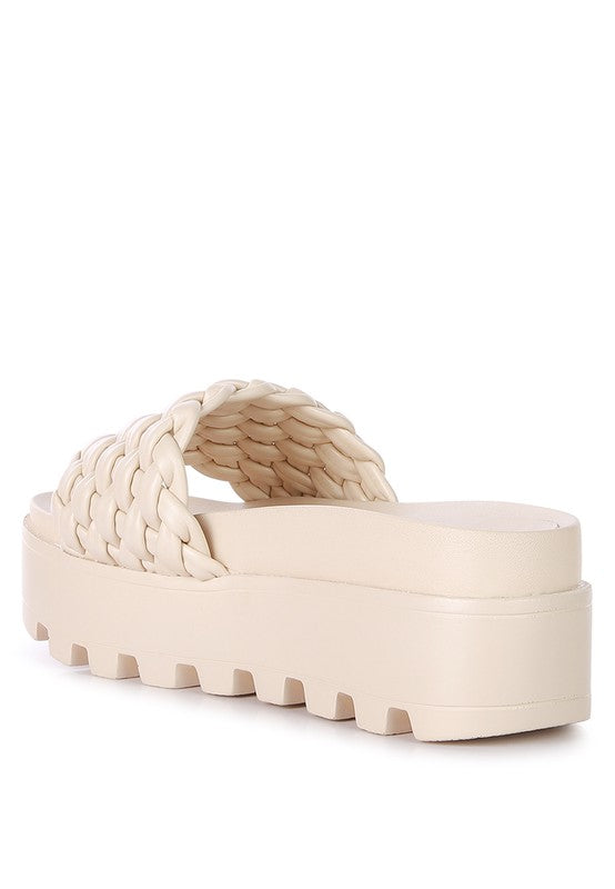 SUNDAE PLATFORM SLIDES WITH WOVEN TEXTURED STRAPS - Tigbul's Variety Fashion Shop
