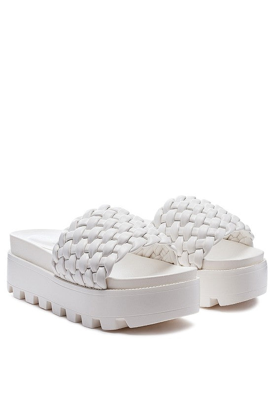 SUNDAE PLATFORM SLIDES WITH WOVEN TEXTURED STRAPS - Tigbul's Variety Fashion Shop