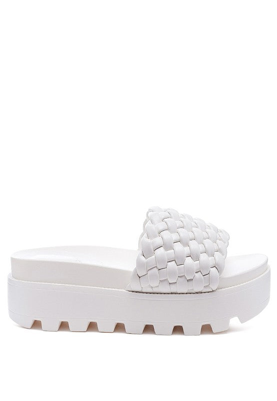 SUNDAE PLATFORM SLIDES WITH WOVEN TEXTURED STRAPS - Tigbul's Variety Fashion Shop