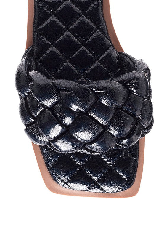 Patent PU Quilted Woven Flat Slide Sandals - Tigbul's Variety Fashion Shop