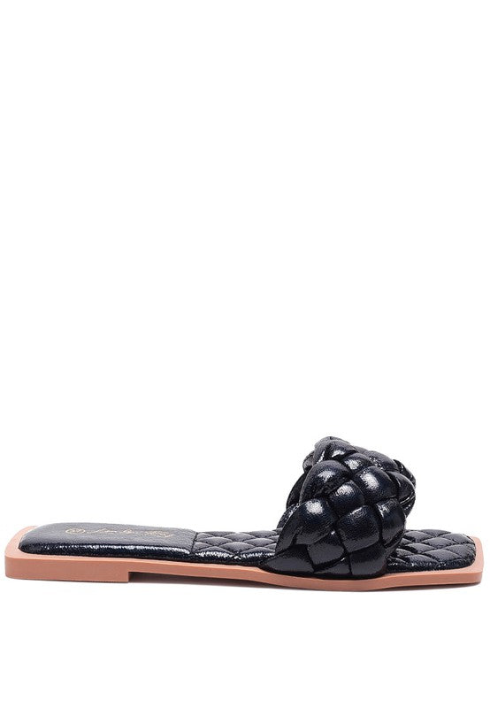 Patent PU Quilted Woven Flat Slide Sandals - Tigbul's Variety Fashion Shop
