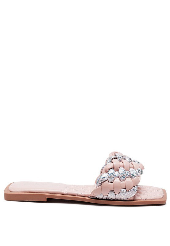 ALLIUM METALLIC WOVEN STRAP FLATS - Tigbul's Variety Fashion Shop