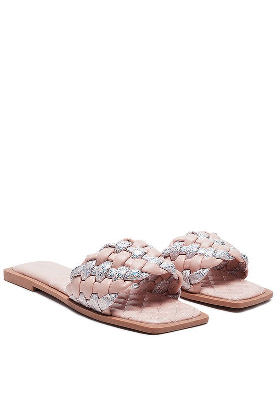 ALLIUM METALLIC WOVEN STRAP FLATS - Tigbul's Variety Fashion Shop