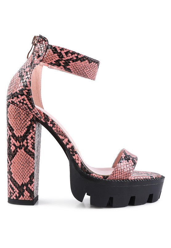 RATTLE SNAKE PRINT HIGH HEELED BLOCK SANDAL - Tigbul's Variety Fashion Shop