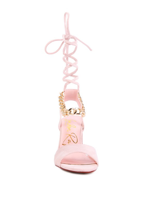 Gone Gurl Metal Chain Lace Up Sandals - Tigbul's Variety Fashion Shop
