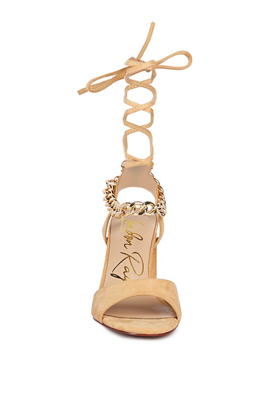 Gone Gurl Metal Chain Lace Up Sandals - Tigbul's Variety Fashion Shop