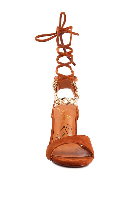 Gone Gurl Metal Chain Lace Up Sandals - Tigbul's Variety Fashion Shop