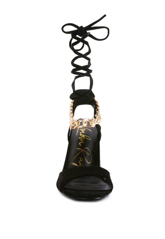 Gone Gurl Metal Chain Lace Up Sandals - Tigbul's Variety Fashion Shop