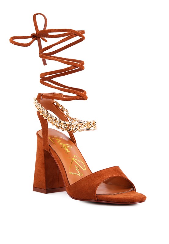 Gone Gurl Metal Chain Lace Up Sandals - Tigbul's Variety Fashion Shop