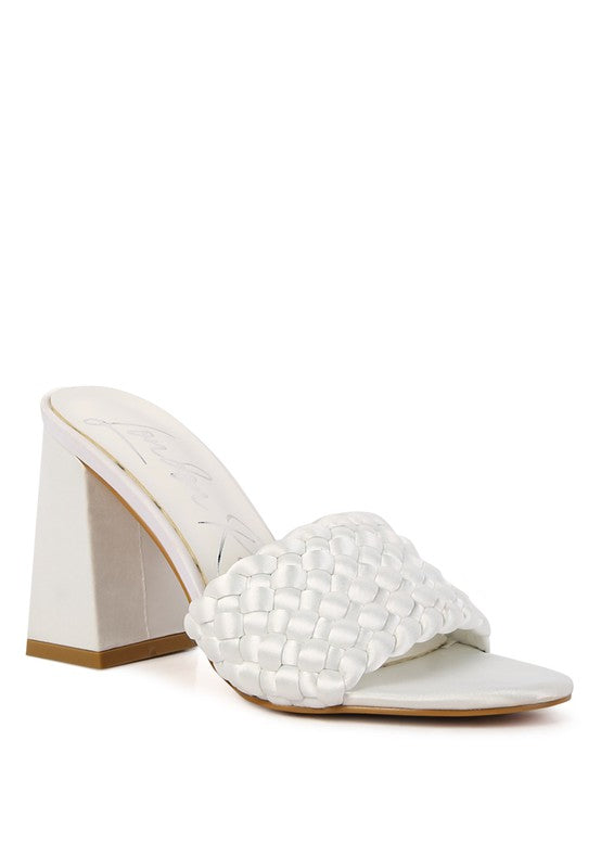 LUST LOOK BRAIDED SATIN BLOCK SANDALS - Tigbul's Variety Fashion Shop