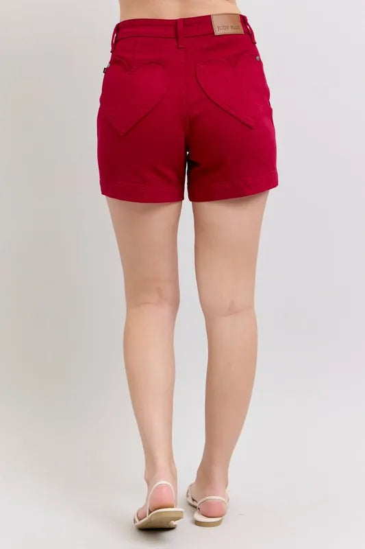 Judy Blue High Waist Tummy Control Garment Dyed Heart Shaped Denim Shorts - Tigbul's Variety Fashion Shop