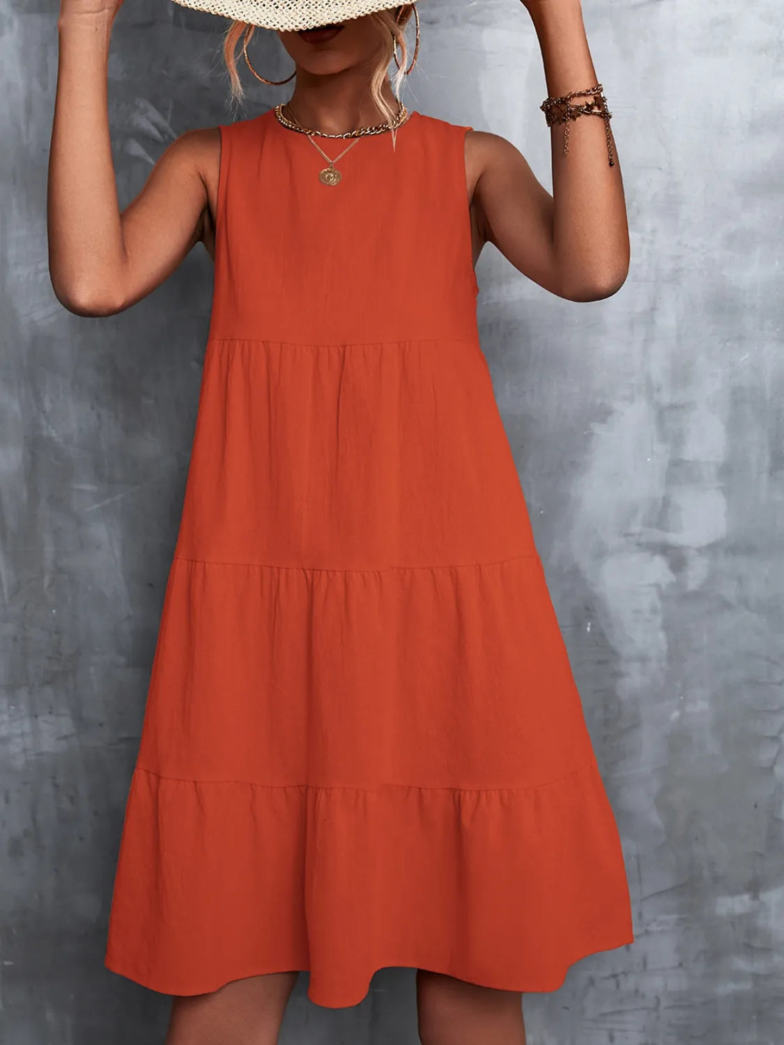 Tiered Round Neck Sleeveless Mini Tank Dress - Tigbul's Variety Fashion Shop