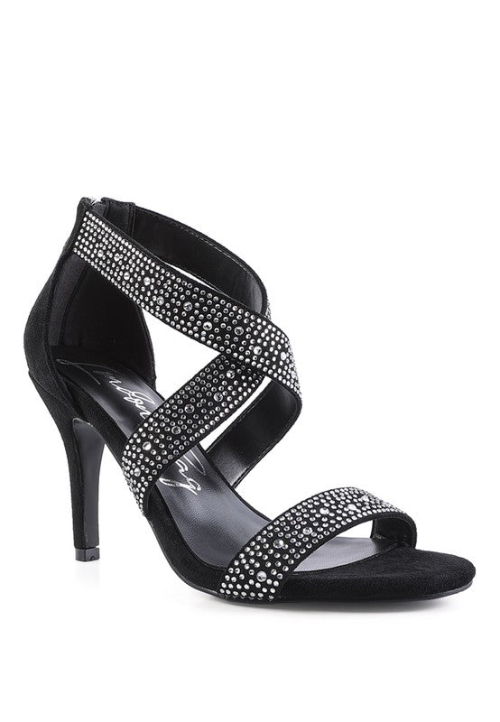 QUEEN BEE Rhinestone High Heeled Sandals - Tigbul's Variety Fashion Shop