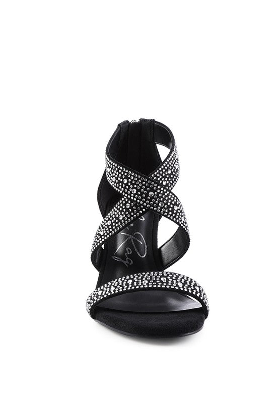 QUEEN BEE Rhinestone High Heeled Sandals - Tigbul's Variety Fashion Shop