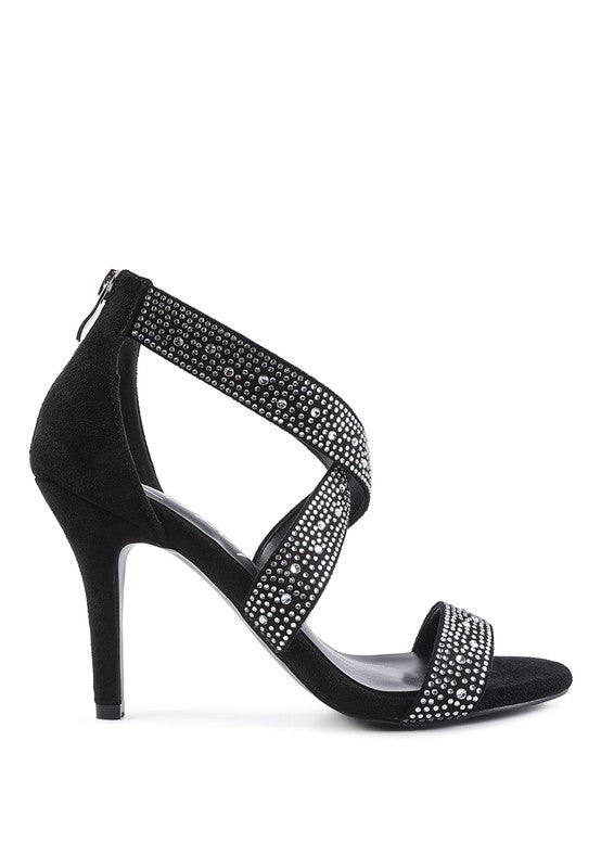 QUEEN BEE Rhinestone High Heeled Sandals - Tigbul's Variety Fashion Shop