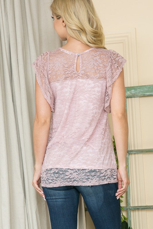 Stretch Lace Flutter Sleeve Top - Tigbul's Variety Fashion Shop