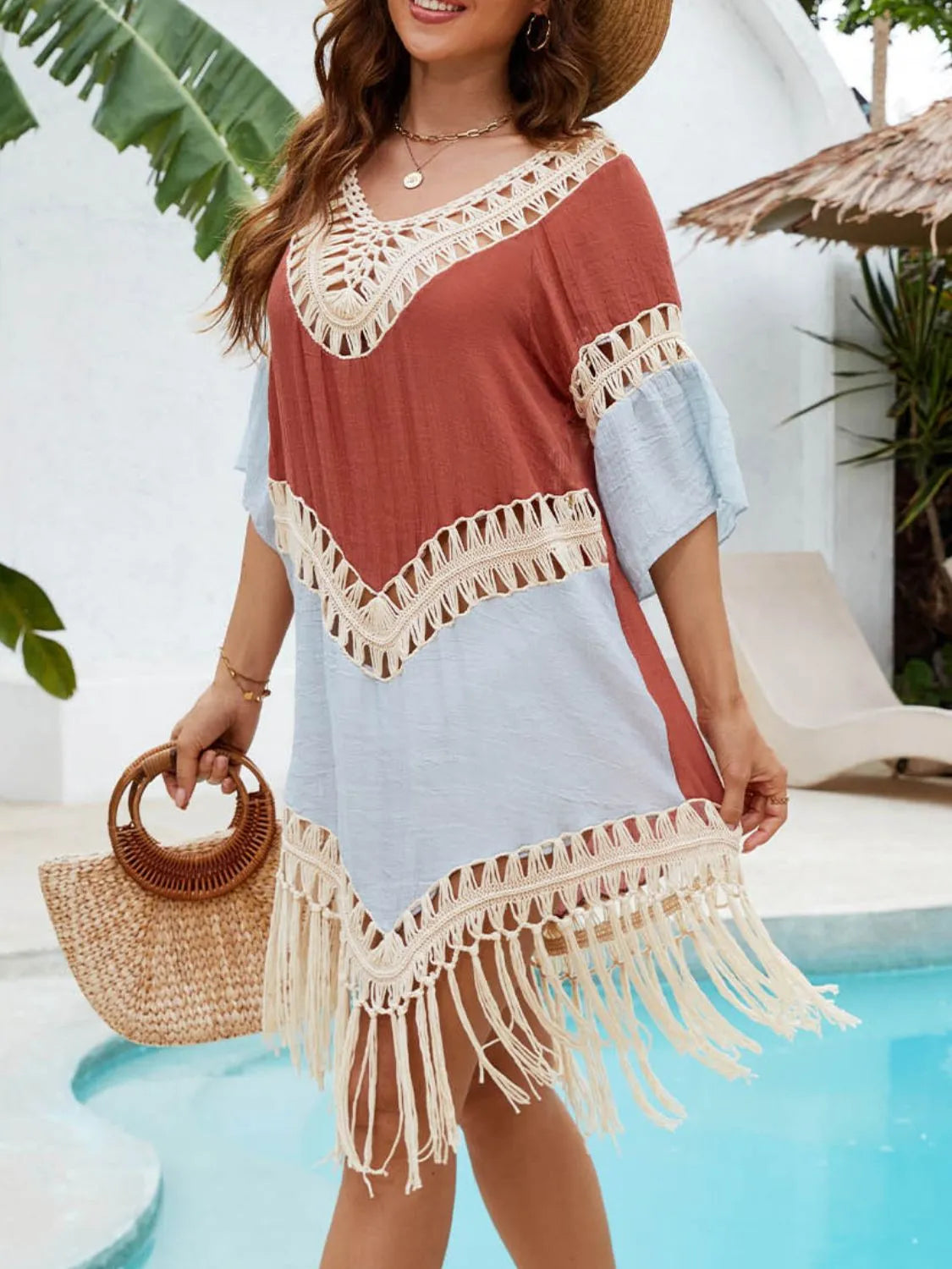 Backless Tassel Hem V-Neck Cover-Up - Tigbul's Variety Fashion Shop